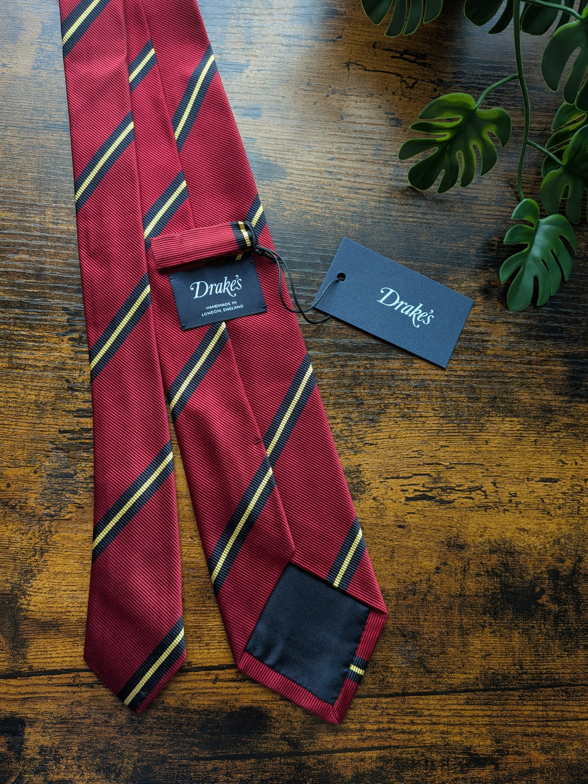 Drake's Red, Navy and Yellow Striped Handmade Silk Tie - image 2
