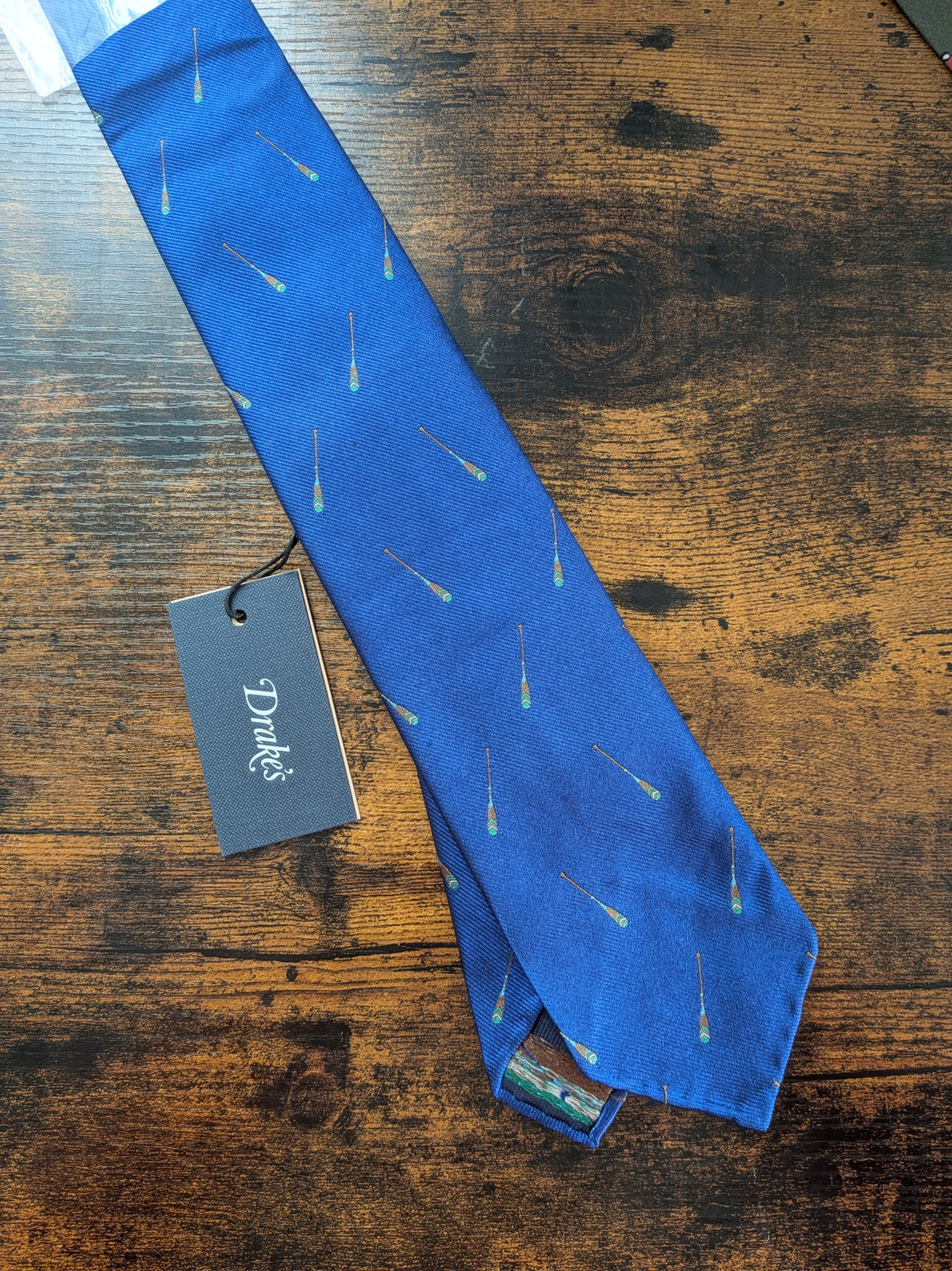 Drake's Rowing Motif Handmade Tipped Silk Tie - image 1