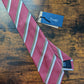 Drake's rusty rose brown white striped handmade silk tie product image