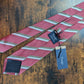 Drake's rusty rose brown white striped handmade silk tie detail view 3