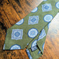 Drake's sage green blue geometric handmade silk tie detail view 3