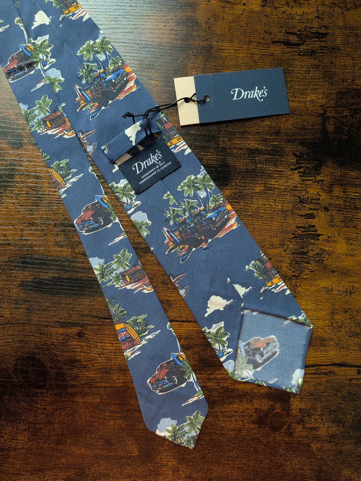 Drake's tropical vacation handmade rolled edge tie detail view 2