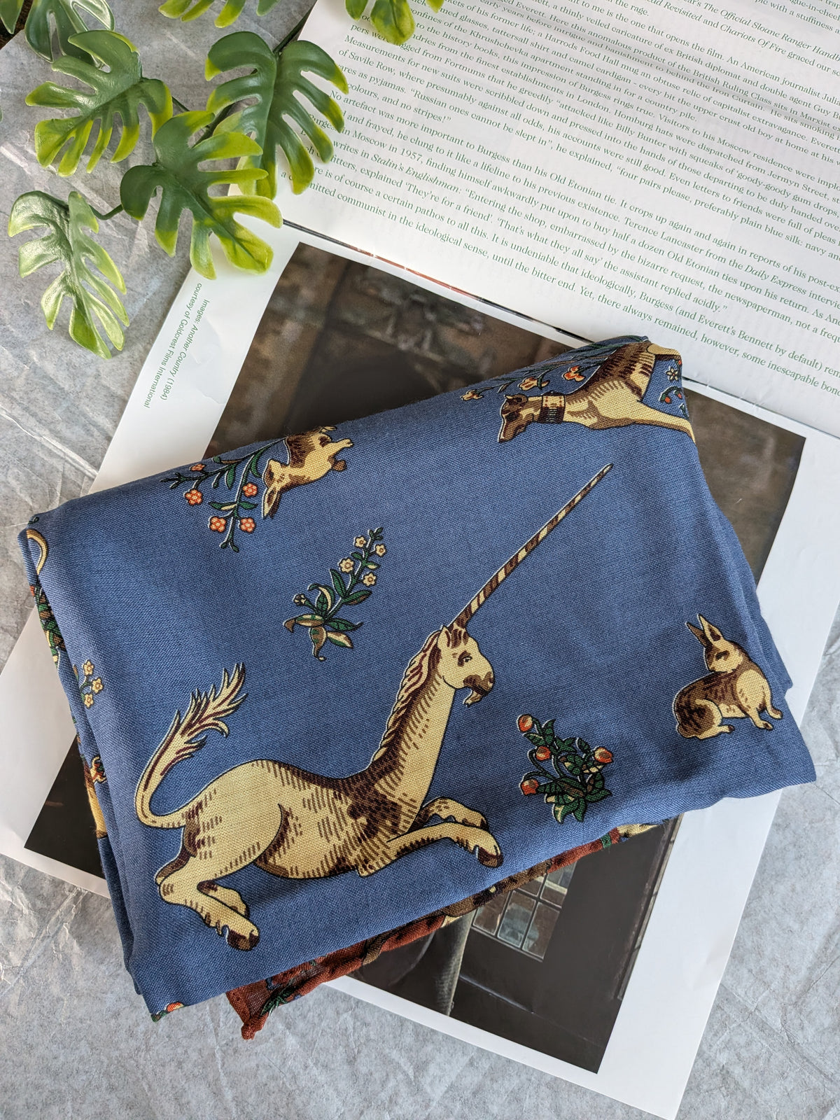 Drake's unicorn animals print wool silk scarf detail view 2