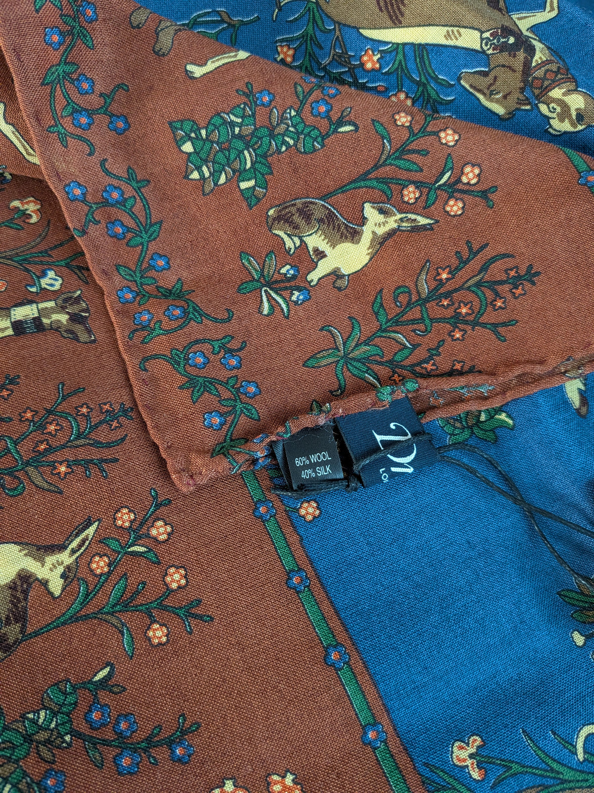 Drake's unicorn animals print wool silk scarf detail view 3
