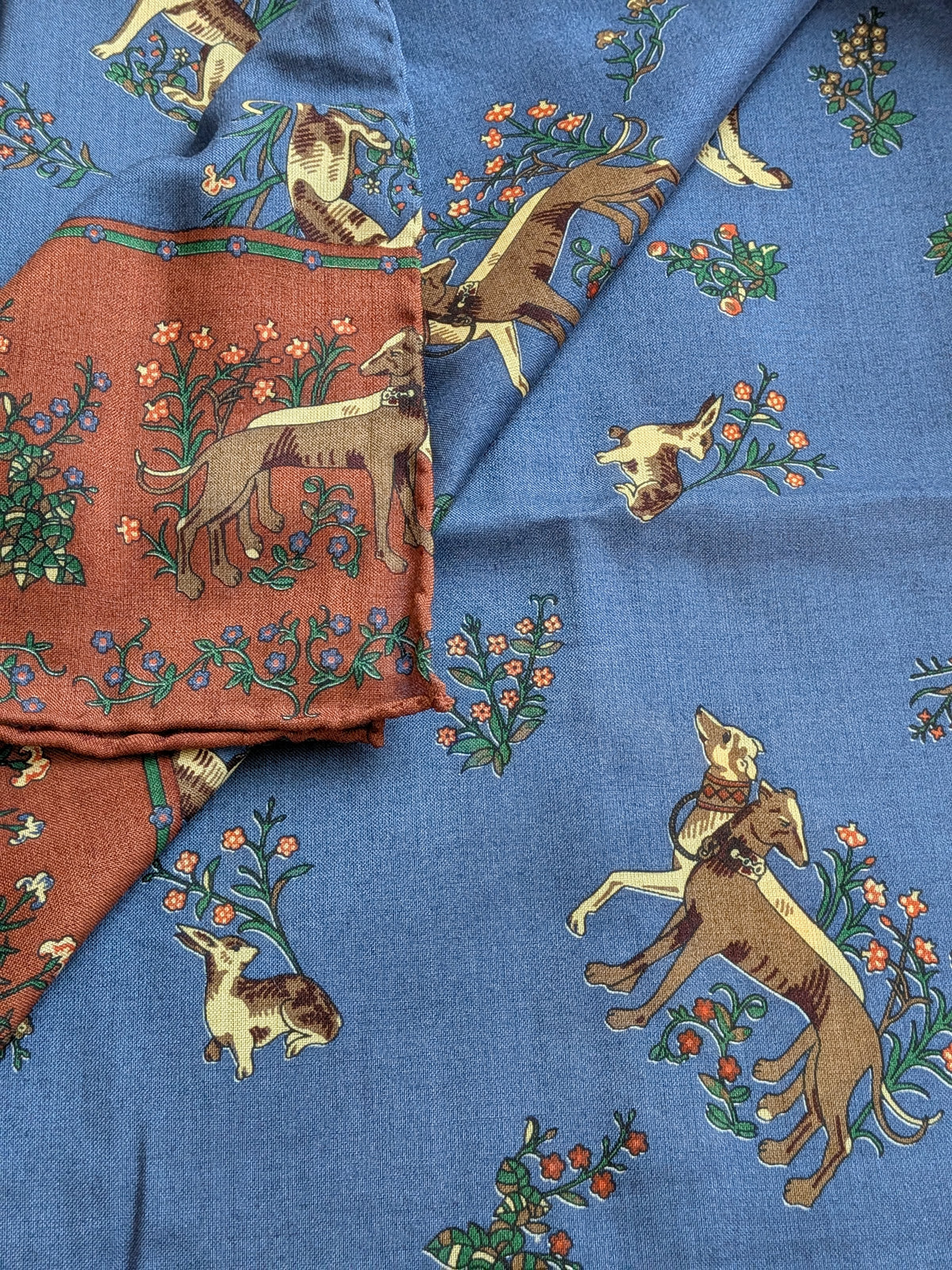 Drake's unicorn animals print wool silk scarf detail view 5