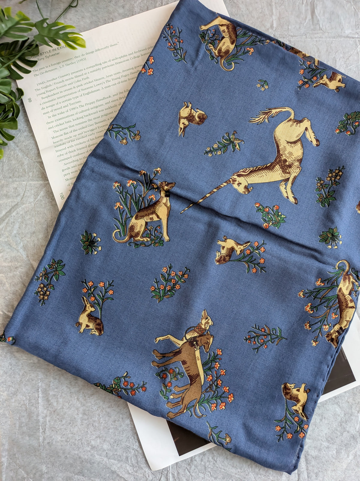 Drake's unicorn animals print wool silk scarf detail view 6
