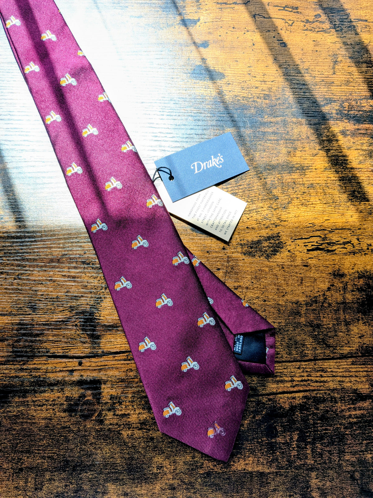 Drake's vespa motif handmade silk tie burgundy orange product image