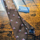 Drake's vespa motif handmade silk tie dark brown pink product image