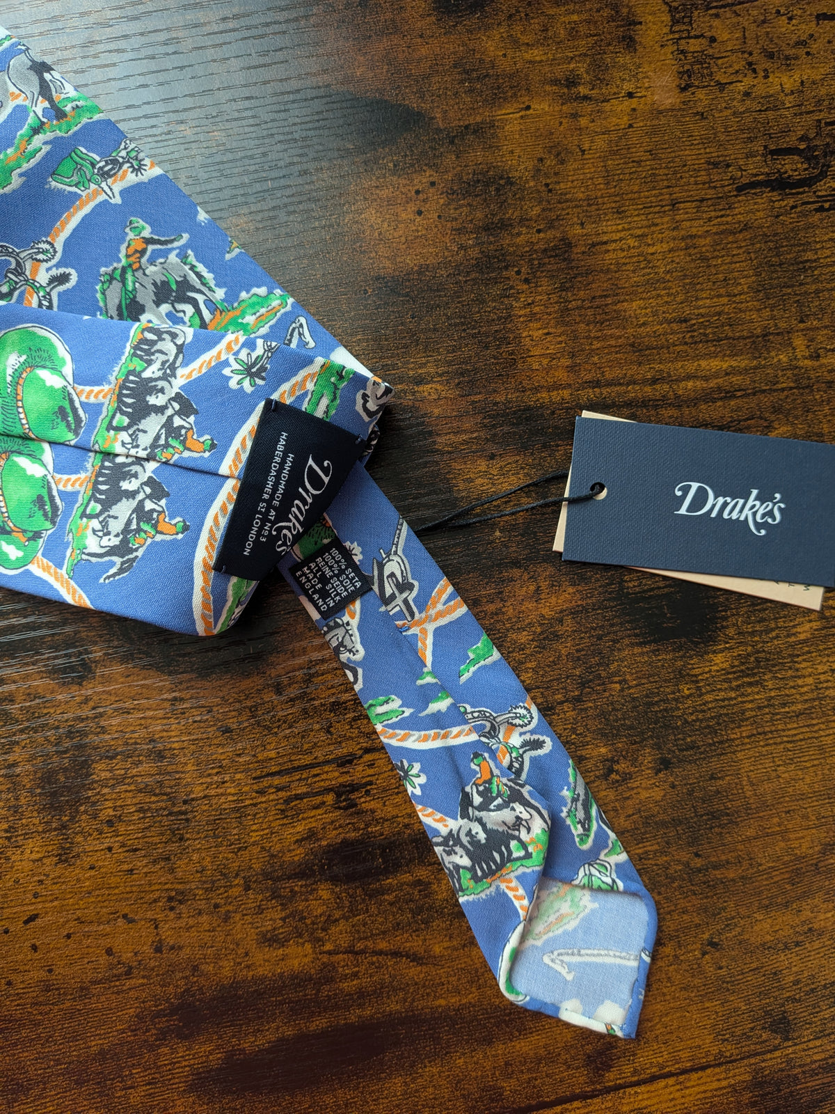 Drake's western rodeo motif handmade tipped silk tie detail view 2