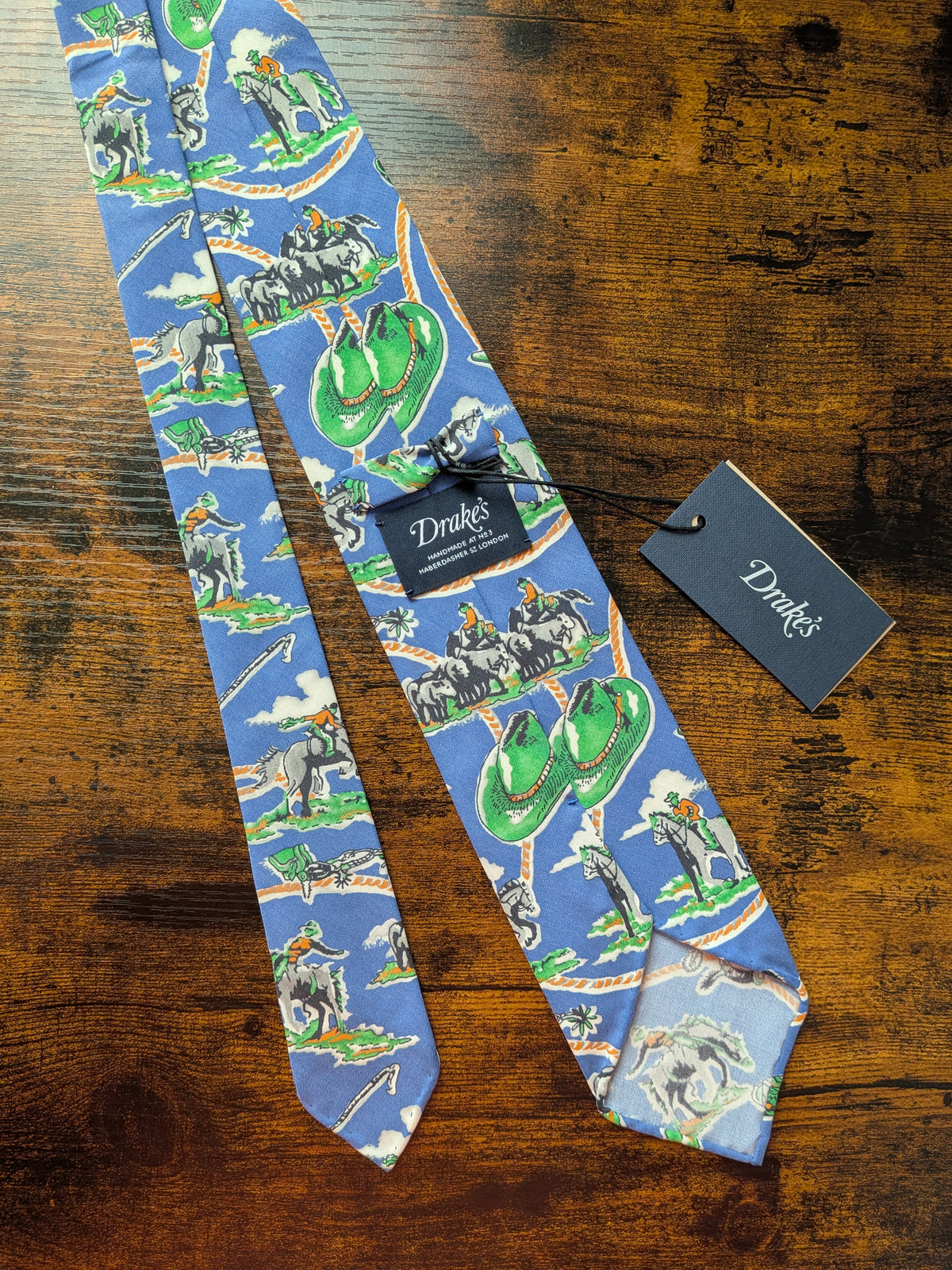 Drake's western rodeo motif handmade tipped silk tie detail view 3