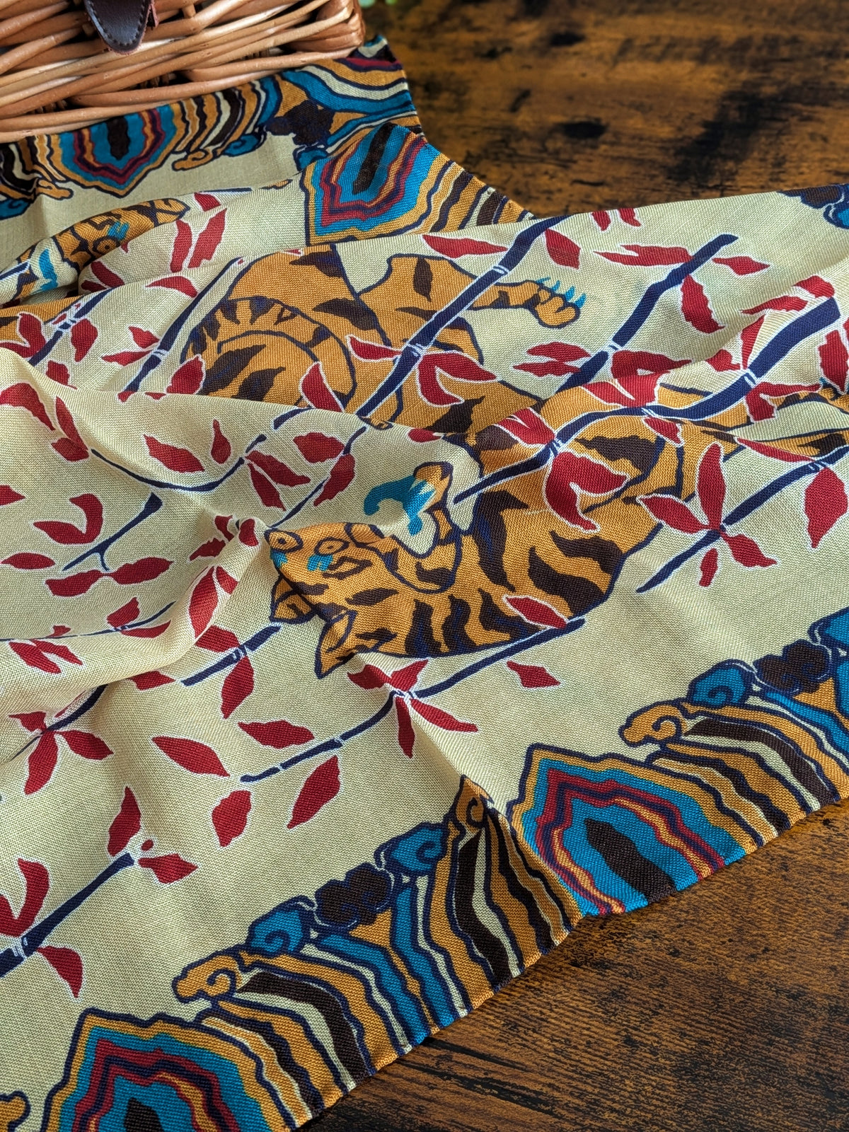 Drake's Yellow Tiger Motif Print Wool-Silk Bandana - image 2