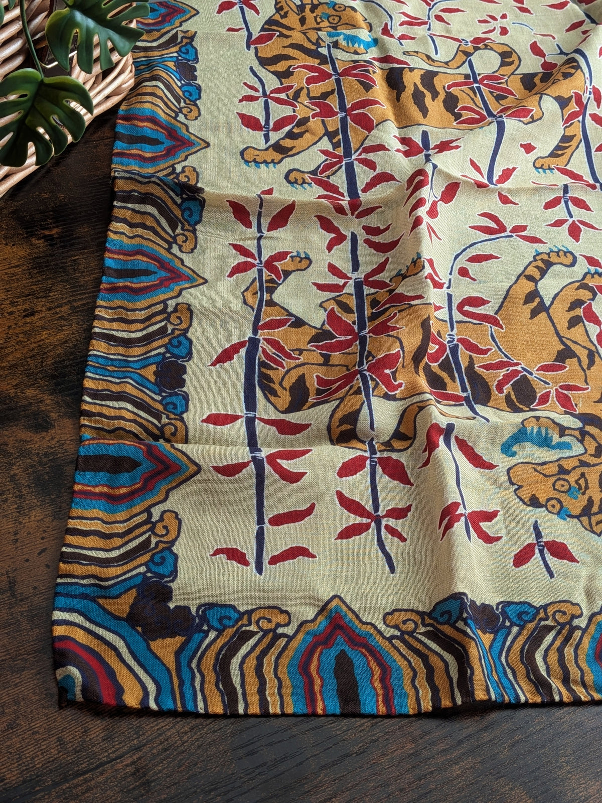 Drake's Yellow Tiger Motif Print Wool-Silk Bandana - image 3