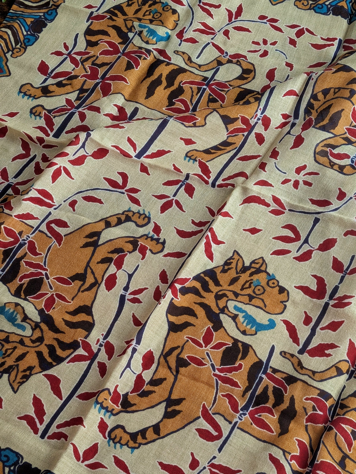 Drake's Yellow Tiger Motif Print Wool-Silk Bandana - image 4