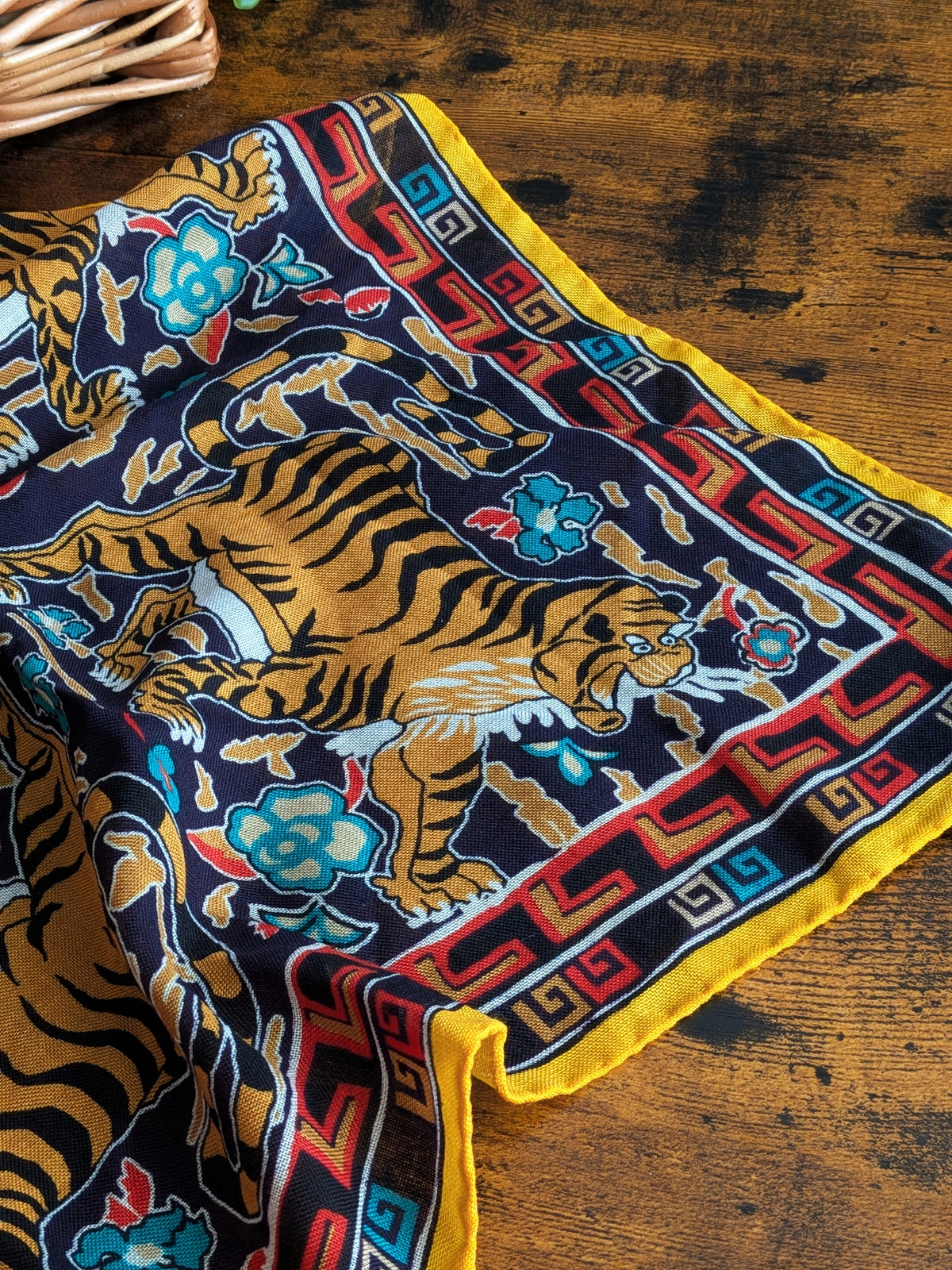 Drake's Yellow Tiger Motif Print Wool-Silk Pocket Square - image 2