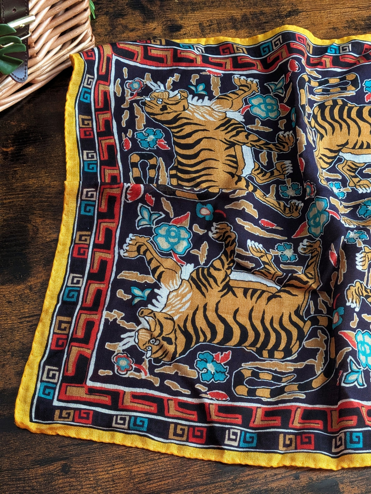 Drake's Yellow Tiger Motif Print Wool-Silk Pocket Square - image 3