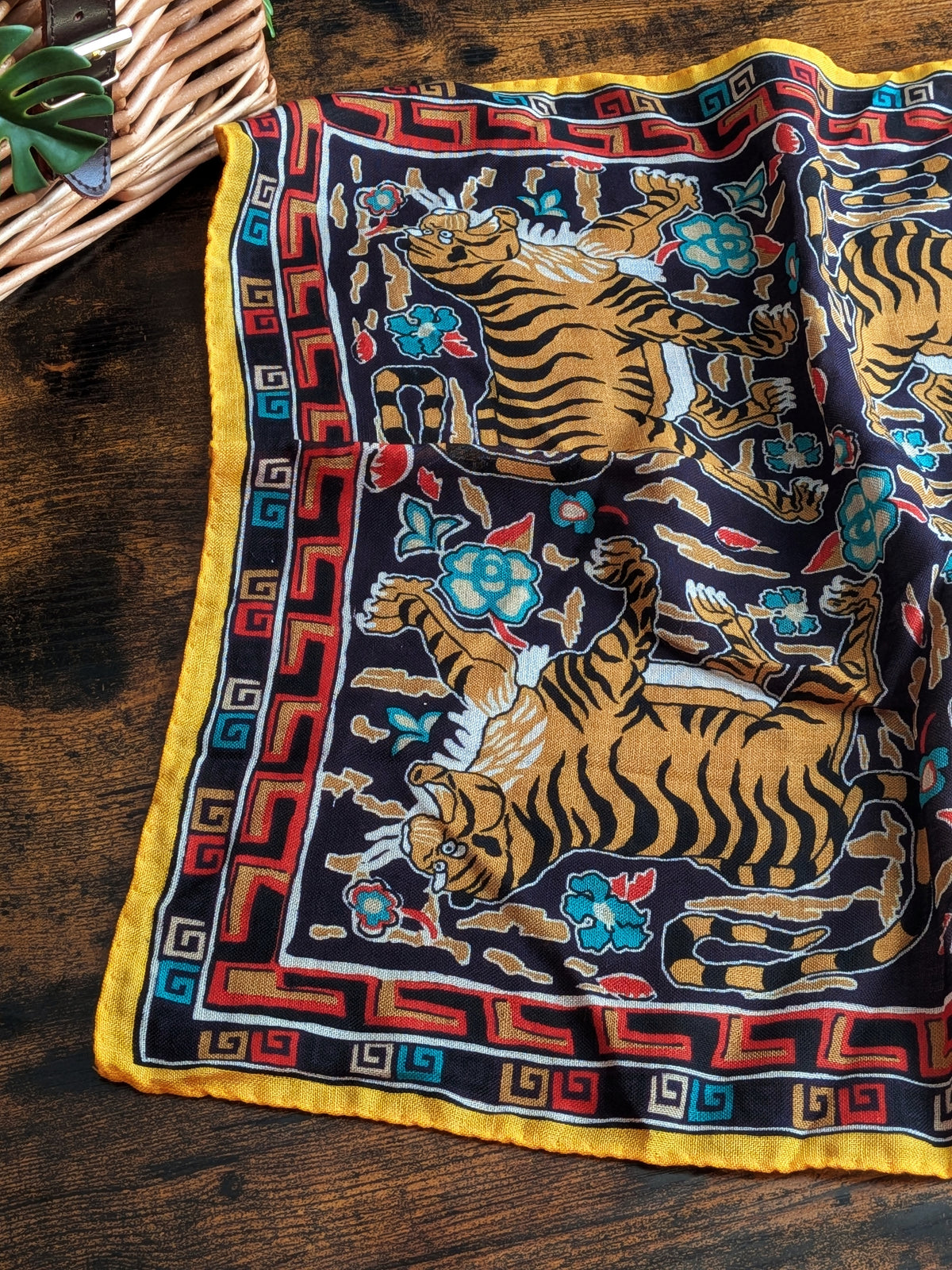 Drake's Yellow Tiger Motif Print Wool-Silk Pocket Square - image 4