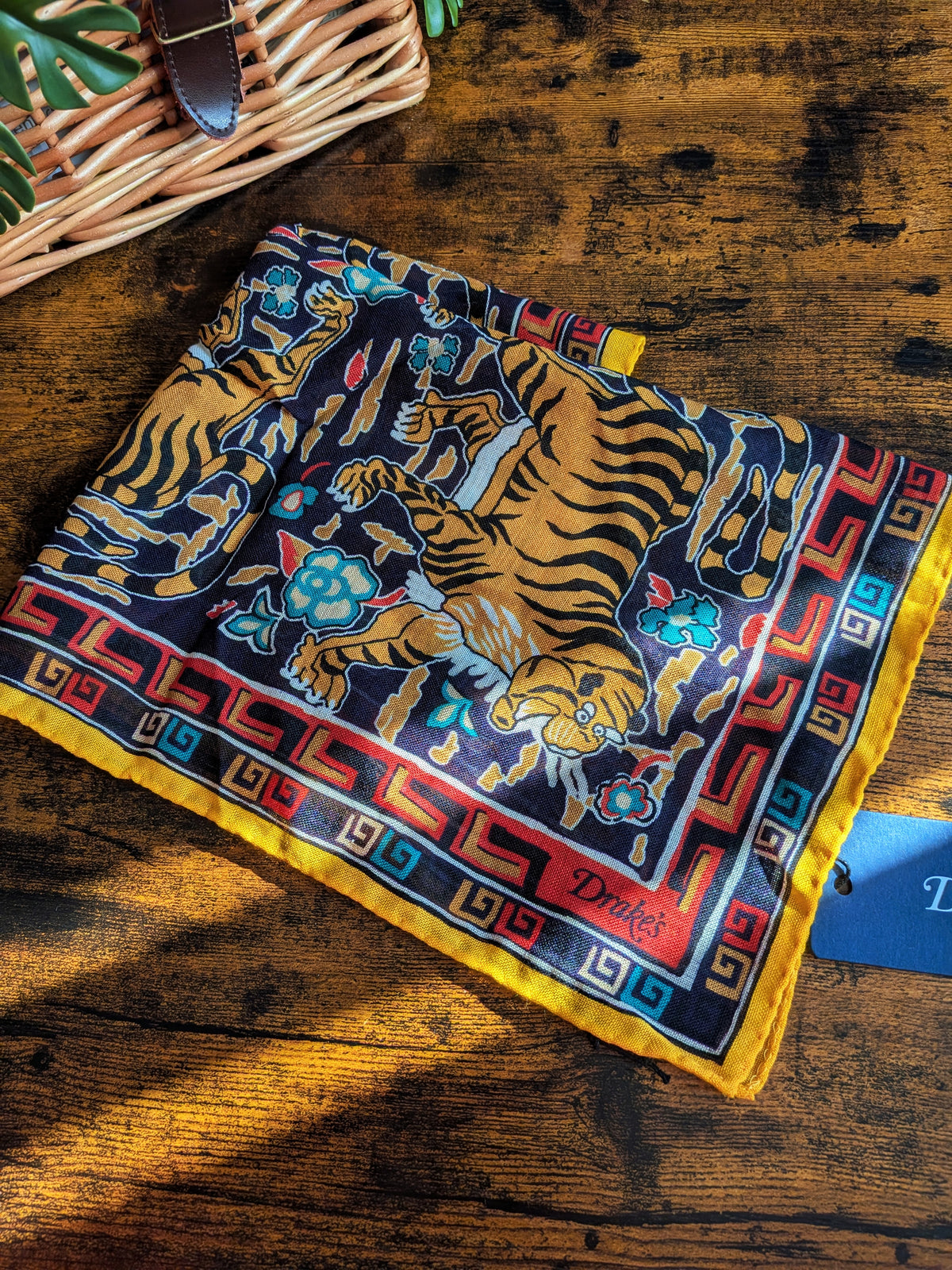 Drake's Yellow Tiger Motif Print Wool-Silk Pocket Square - image 5