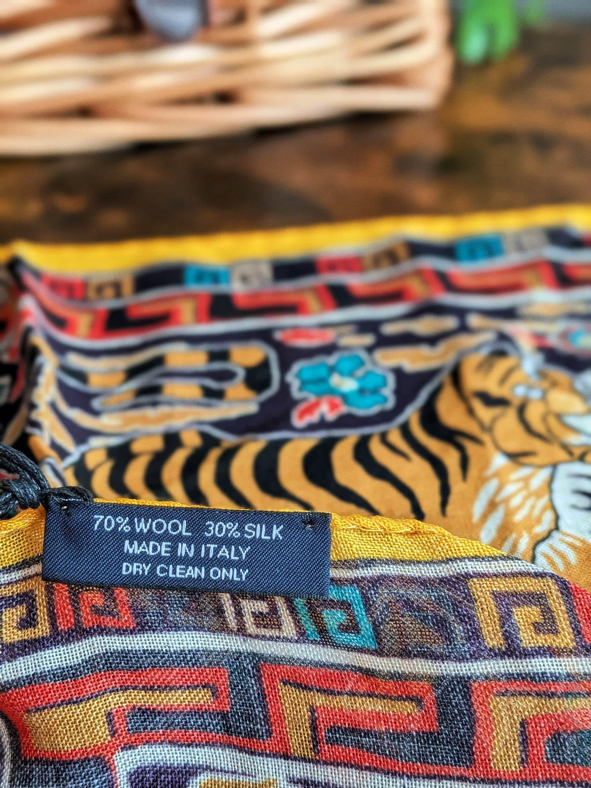 Drake's Yellow Tiger Motif Print Wool-Silk Pocket Square - image 6