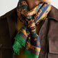 Drake's Green Navy Jumbo Tiger Print Wool-Silk Scarf