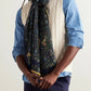 Drake‘s Navy Floral Birds of Paradise Print Wool-Silk Scarf Limited Edition