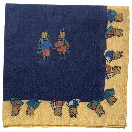 Drakes Linen/Cotton Teddy Bear Print Pocket Square Limited Edition