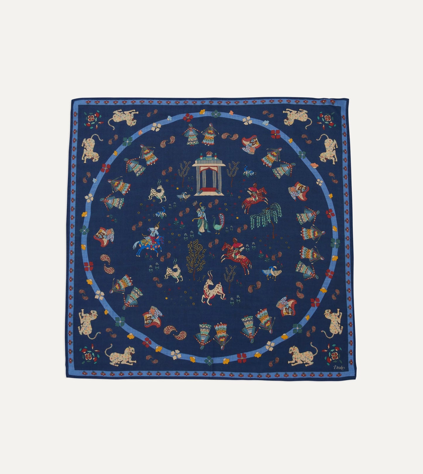 Drake's Mughal Leopards Graphic-pattern Wool Silk Blend Bandana