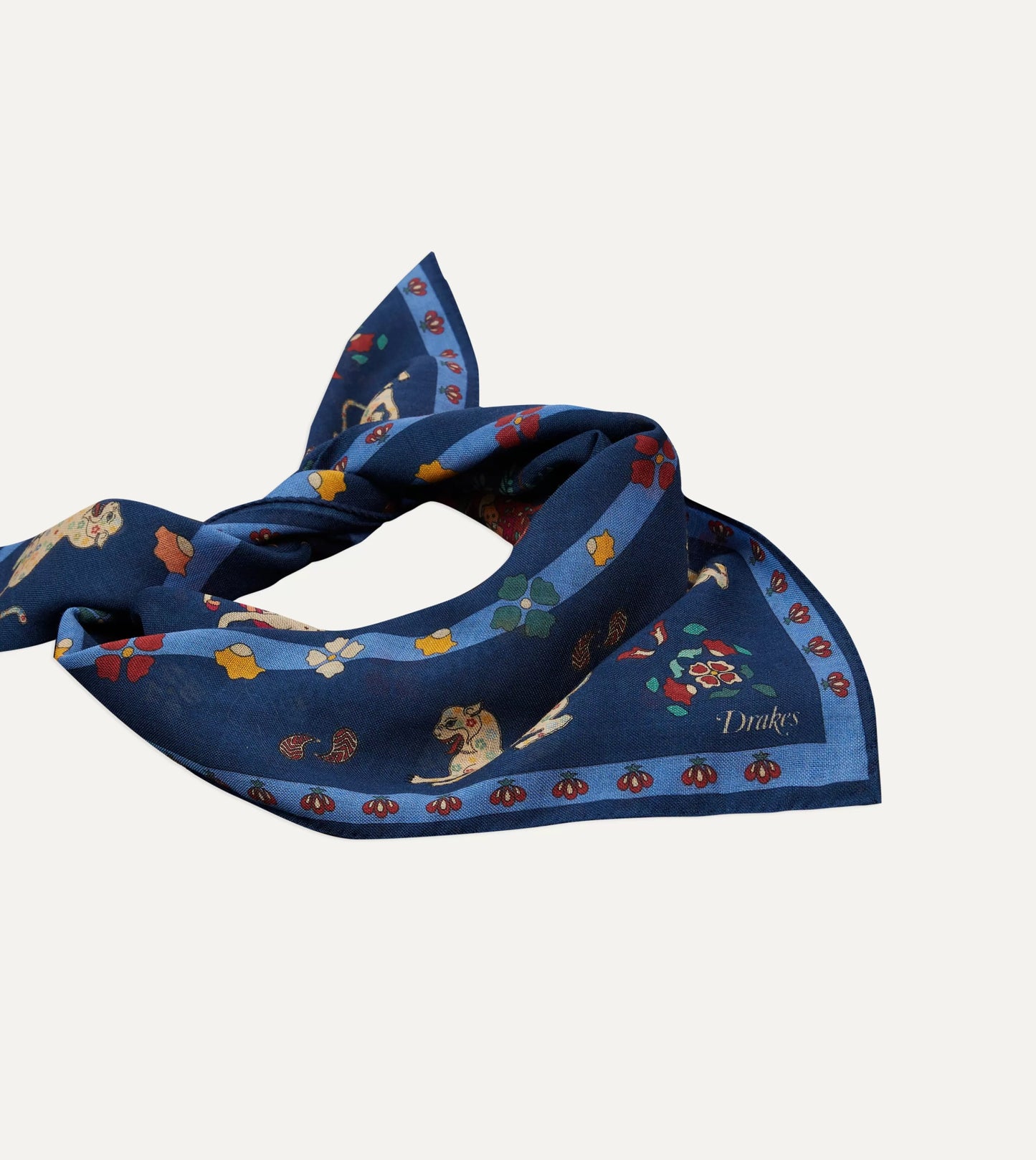 Drake's Mughal Leopards Graphic-pattern Wool Silk Blend Bandana