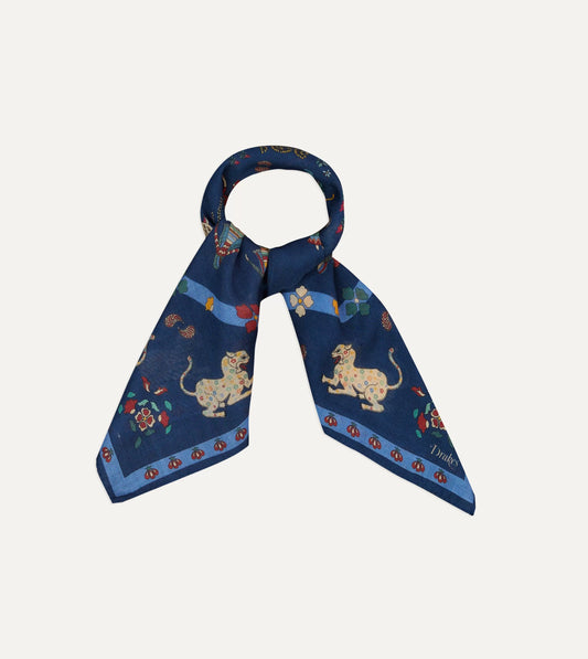 Drake's Mughal Leopards Graphic-pattern Wool Silk Blend Bandana