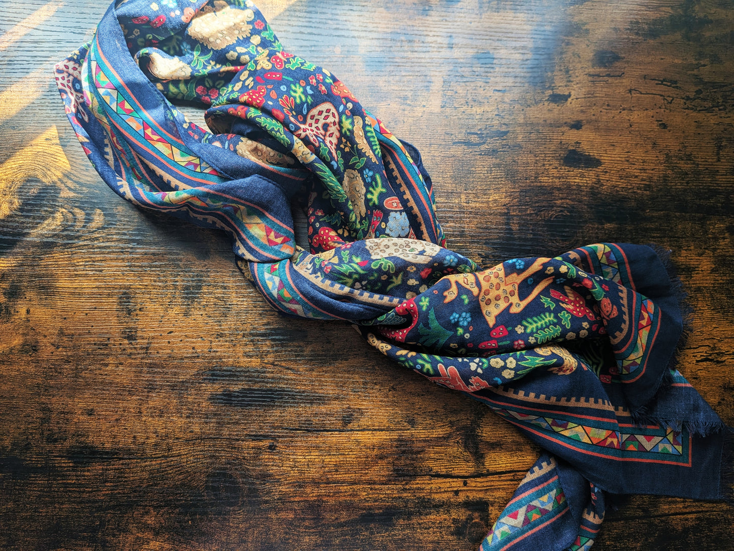 Drake's Navy Mythical Animals Print Wool Silk Scarf Limited Edition