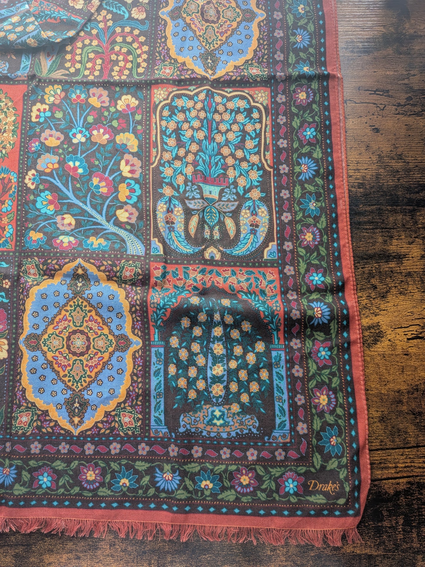Drake's Floral Wool Silk Print Scarf Limited Edition