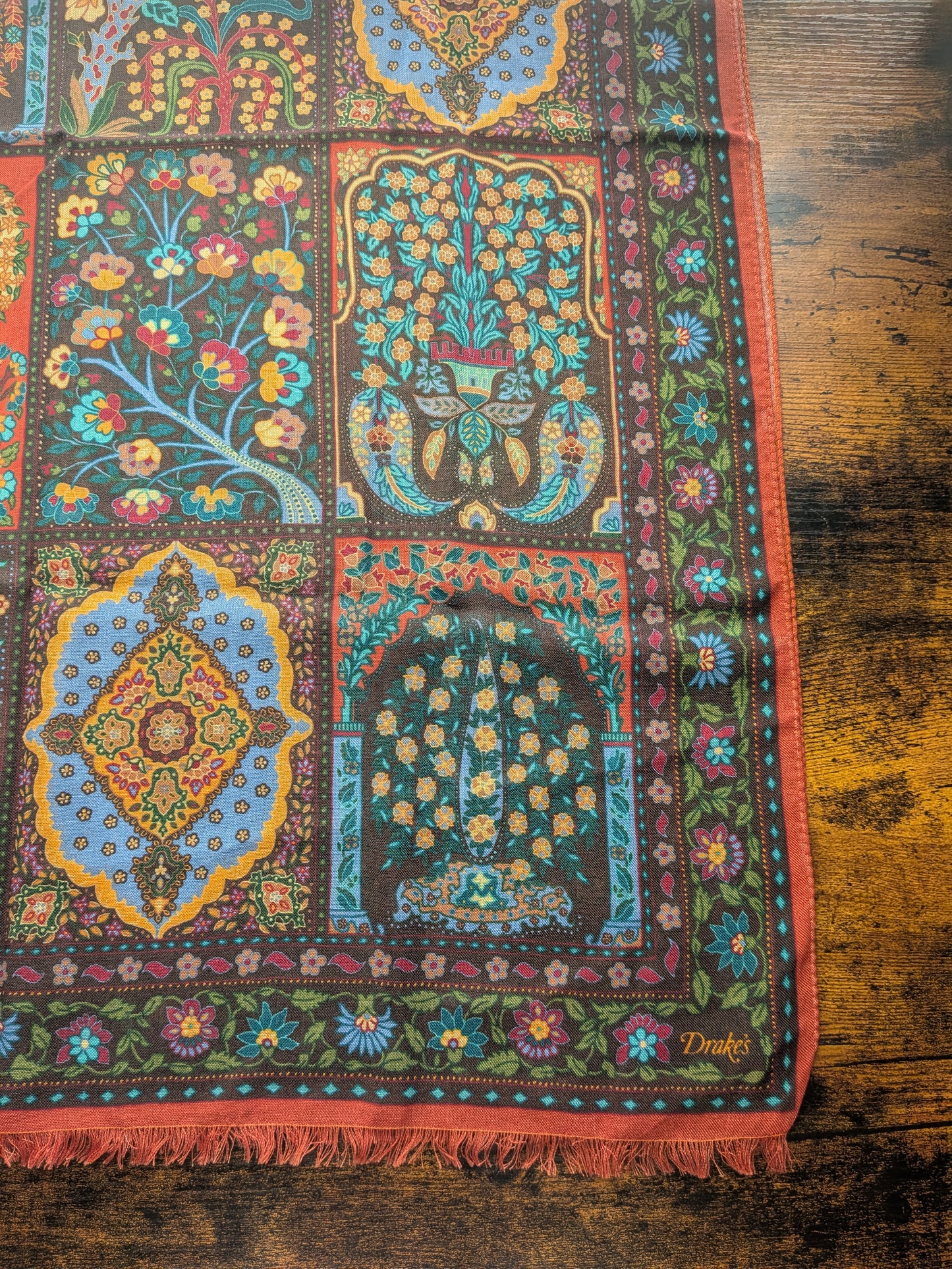 Drake's Floral Wool Silk Print Scarf Limited Edition
