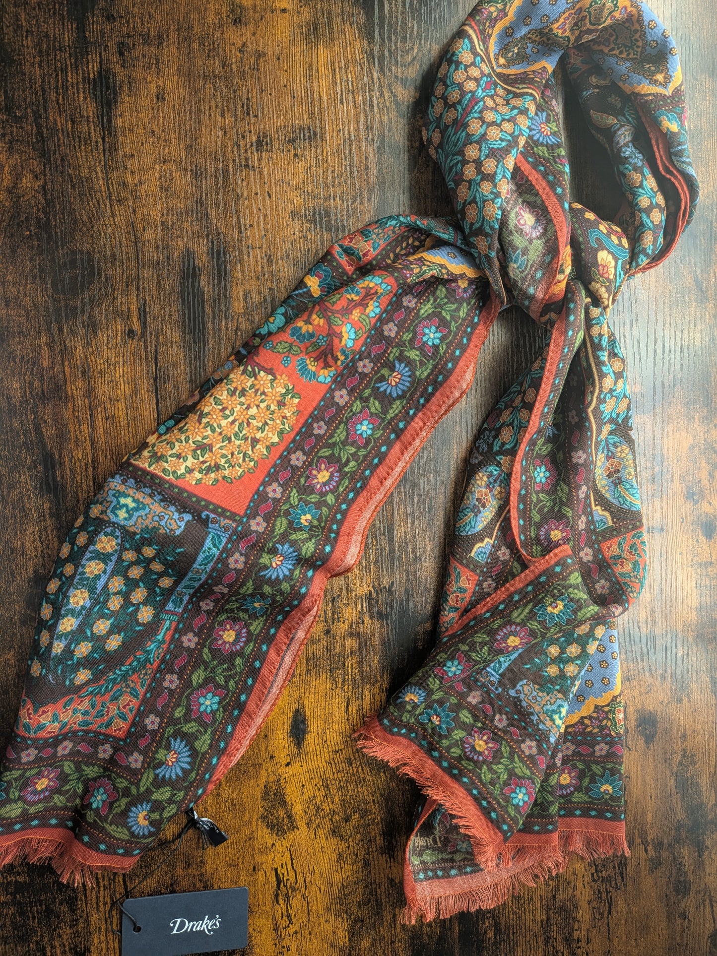Drake's Floral Wool Silk Print Scarf Limited Edition