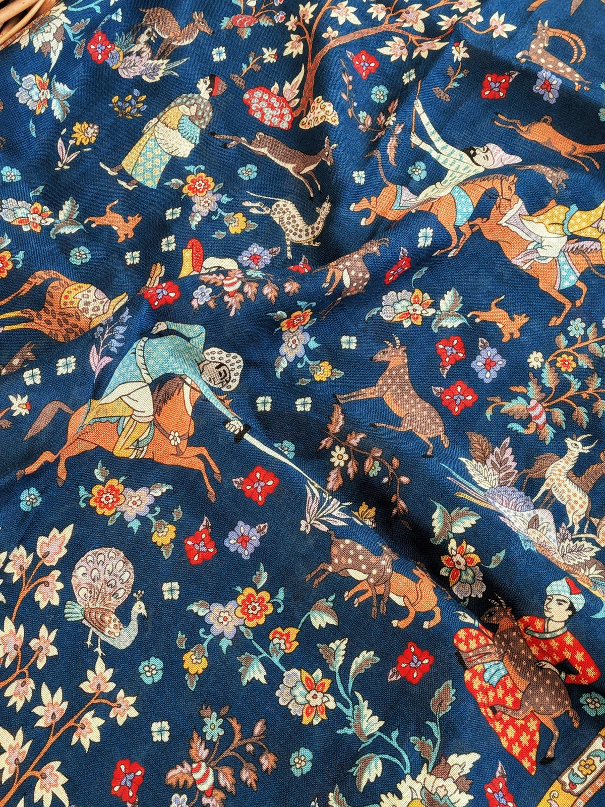 Blue Summer Mughal Print Wool Silk Scarf