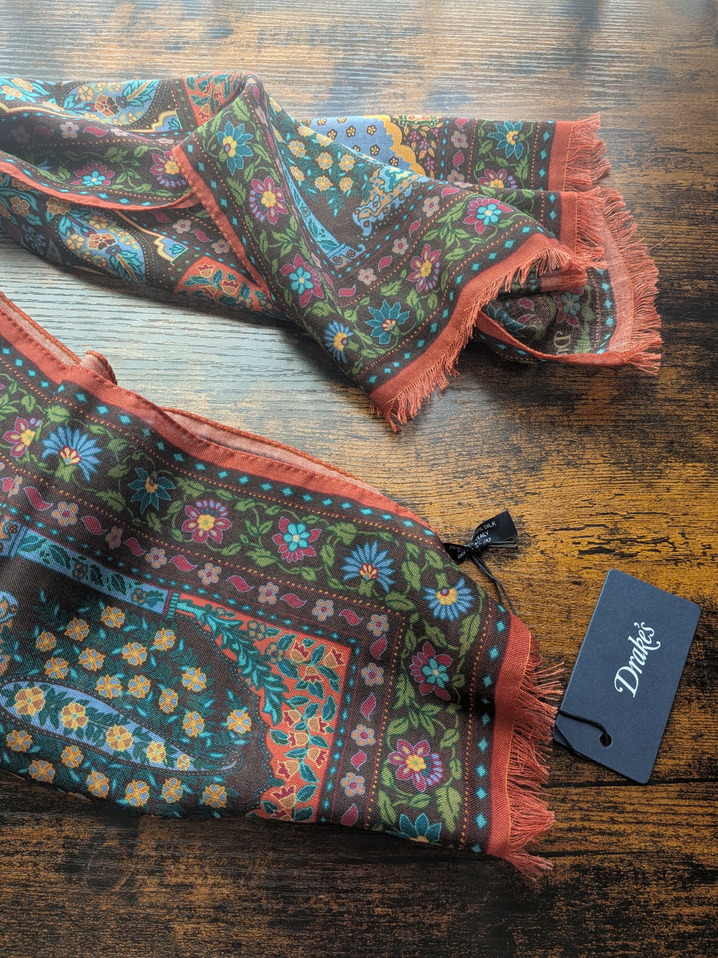 Drake's Floral Wool Silk Print Scarf Limited Edition