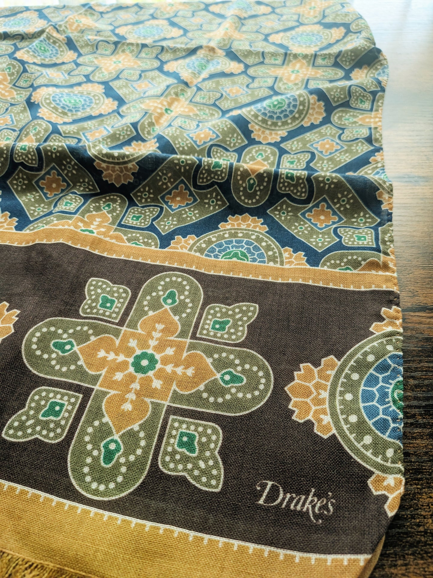 Drake's Medallion Wool Silk Print Scarf