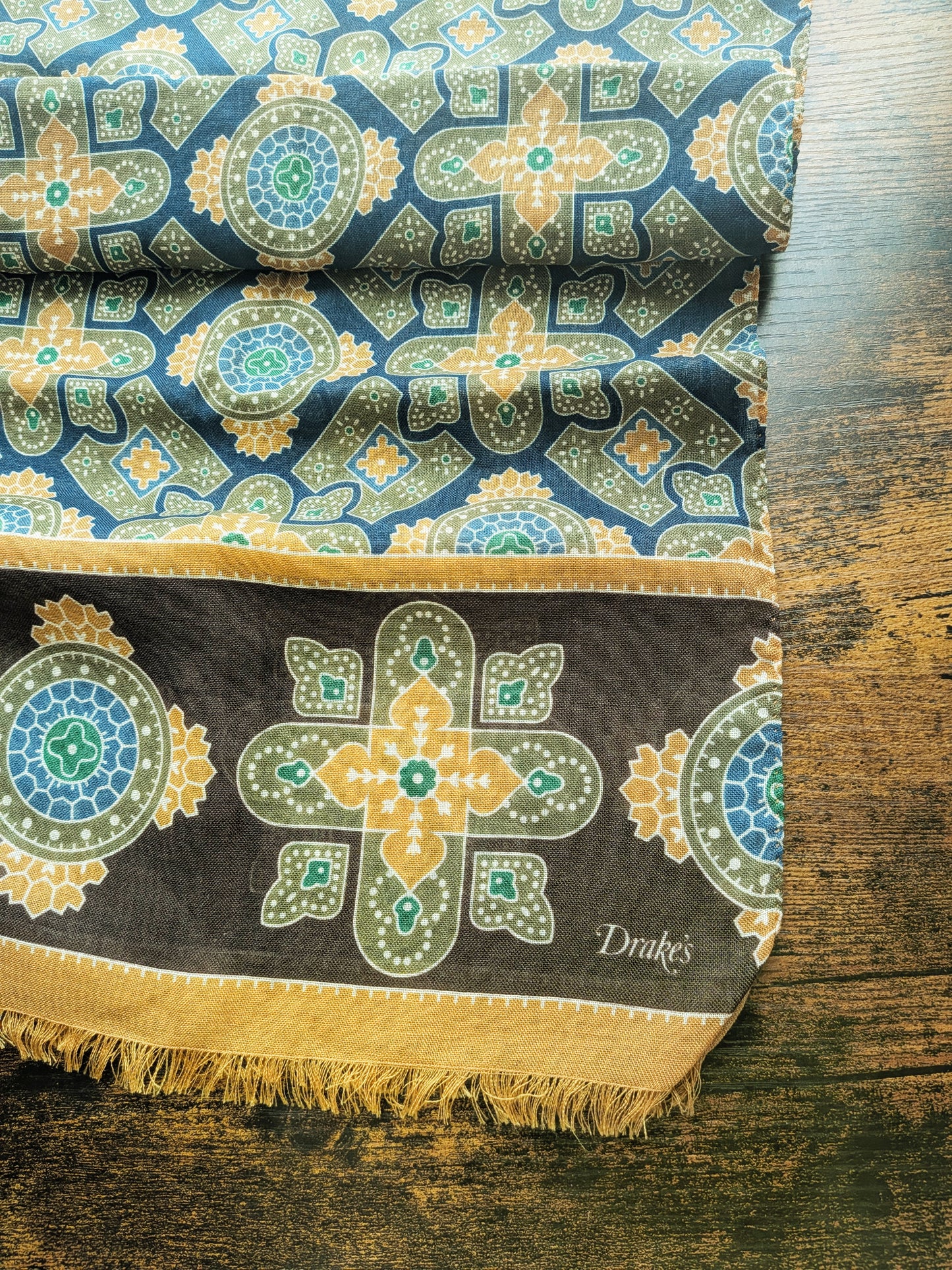 Drake's Medallion Wool Silk Print Scarf