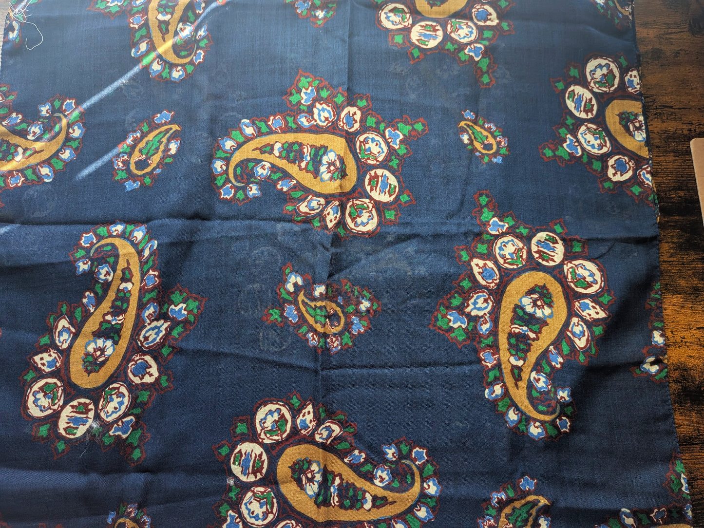 Drake's Navy Large Paisley Wool Silk Print Scarf