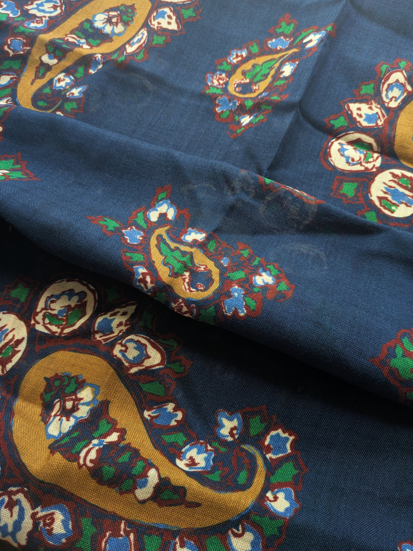 Drake's Navy Large Paisley Wool Silk Print Scarf