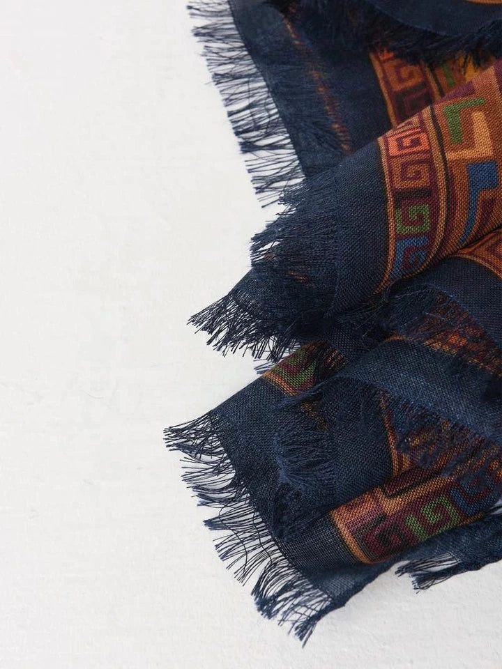 Drake's Navy Jumbo Tiger Print Wool-Silk Scarf