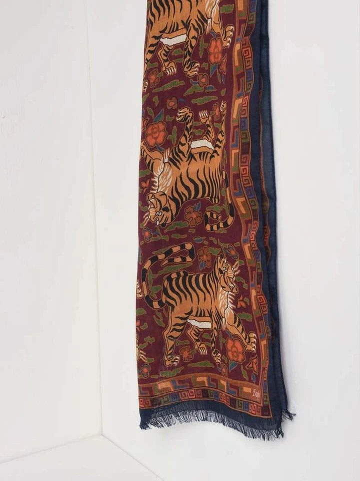 Drake's Navy Jumbo Tiger Print Wool-Silk Scarf