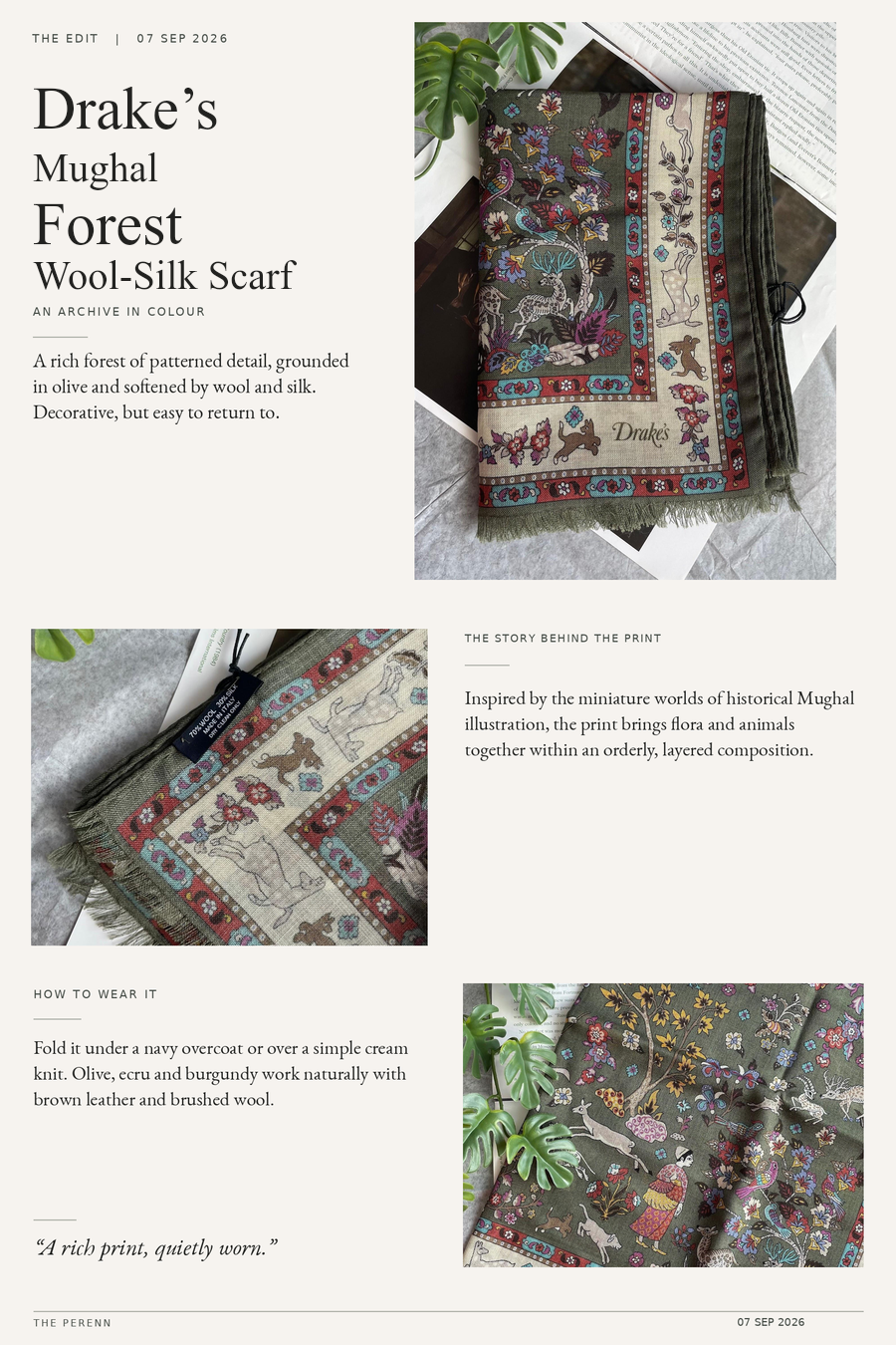 The Edit: Drake’s mughal forest magazine layout with refined title hierarchy