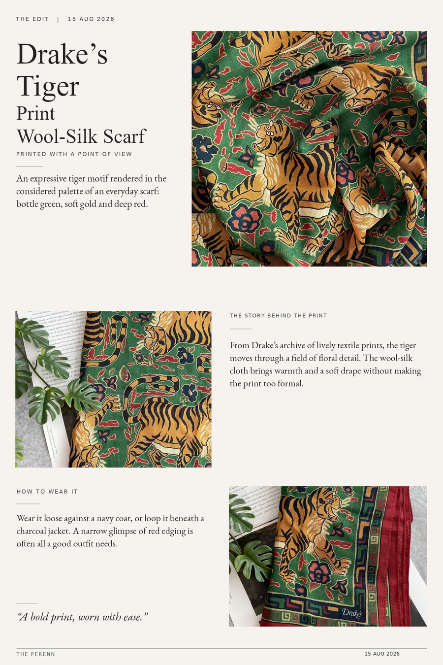 The Edit: Drake’s tiger print magazine layout with refined title hierarchy