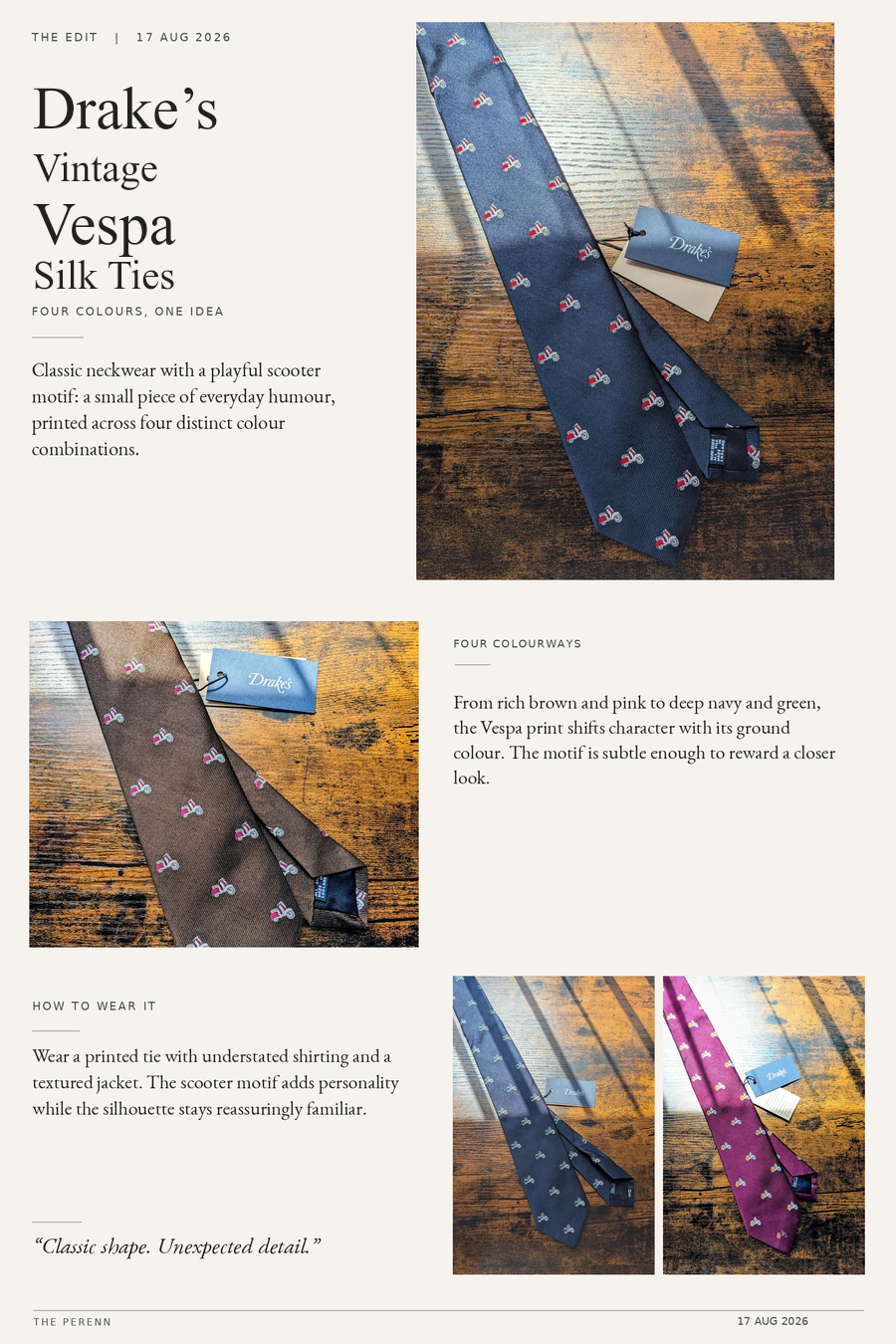 The Edit: Drake’s vintage vespa magazine layout with refined title hierarchy